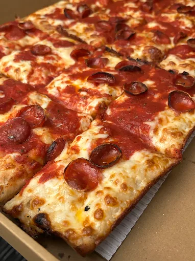 Detroit-style square pizza with pepperoni from Buscemi's